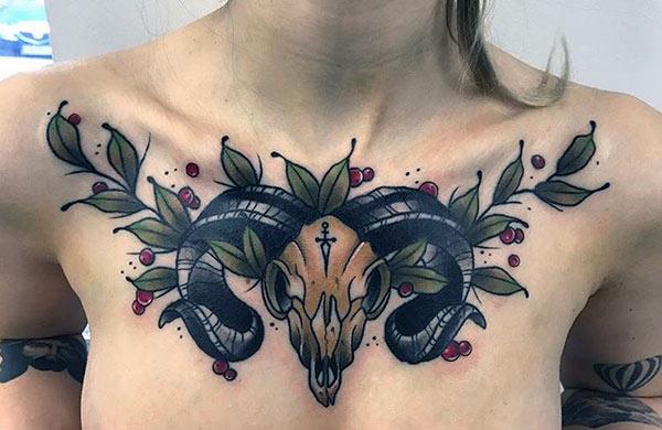 Chest tattoo with black ink design brings a gorgeous look