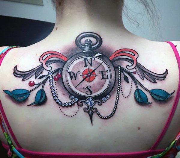 Compass tattoo for Women on the back brings the enthralling look in them