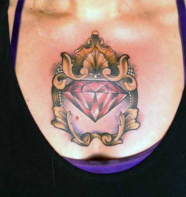 Diamond tattoo on the upper chest makes a girl alluring
