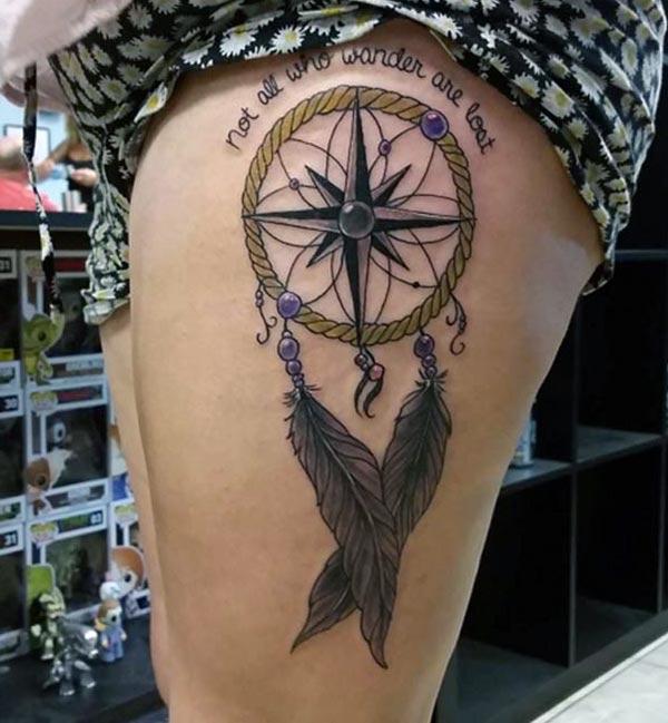Dreamcatcher tattoo for Women with colorful design ink; makes them look charming