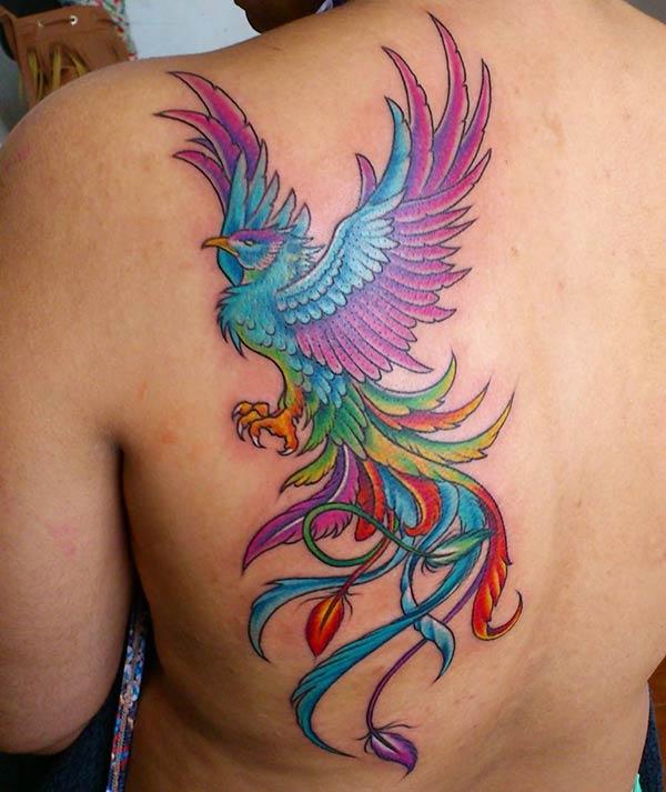 Phoenix tattoo on the back shoulder brings the astonishing look