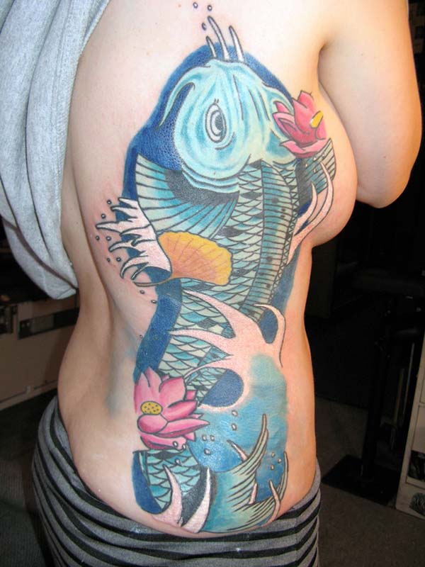 Koi Fish Tattoo for Women with a blue ink design make them look charming