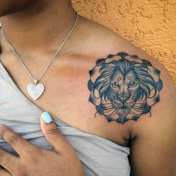 Lion Tattoo for Women with a black ink design makes them look radiant