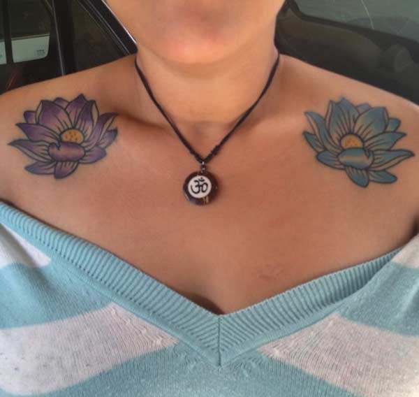Lotus Flower tattoo on the upper chest brings the exquisite look