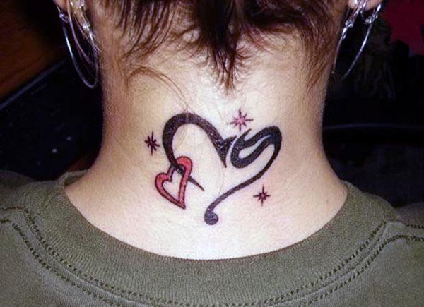 Love tattoo with black and pink ink design brings a gorgeous look
