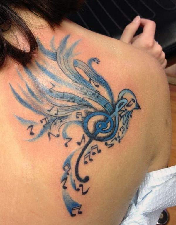Music Tattoo with blue ink design brings a gorgeous look
