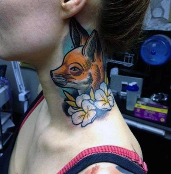 Neck tattoo with a dog image brings the captivating look