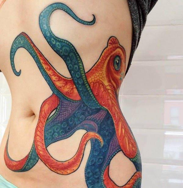 Octopus Tattoo on the side makes a girl look imposing