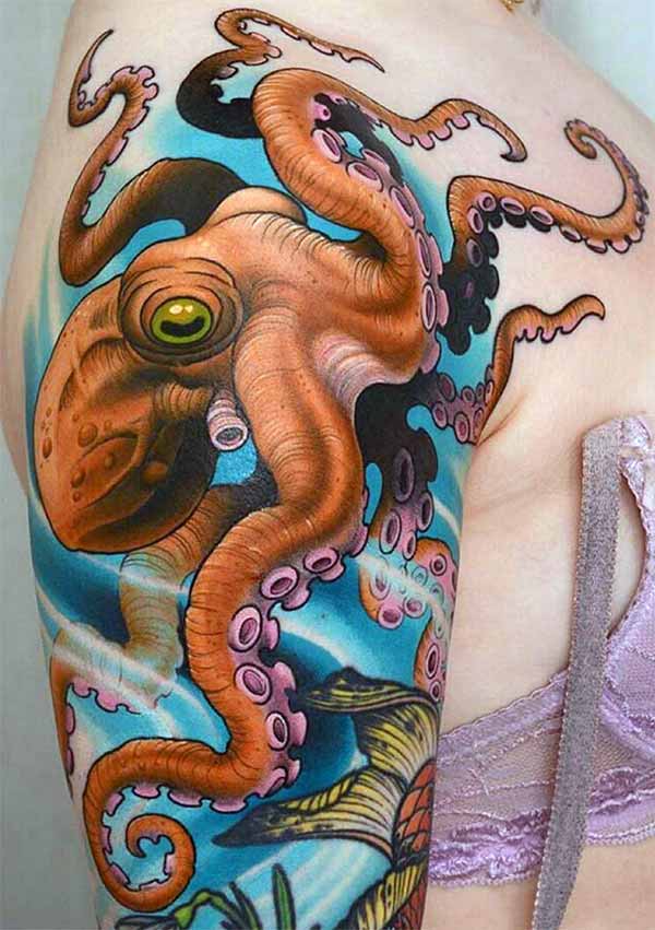 Octopus Tattoo on the shoulder makes a woman look captivating