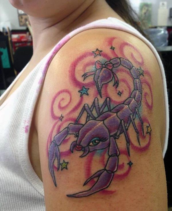 Scorpion Tattoo for Women with a purple ink design give them the pretty and attractive appearance