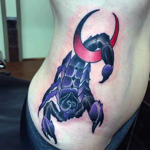 Scorpion Tattoo of black ink design on their side belly will make the girls alluring