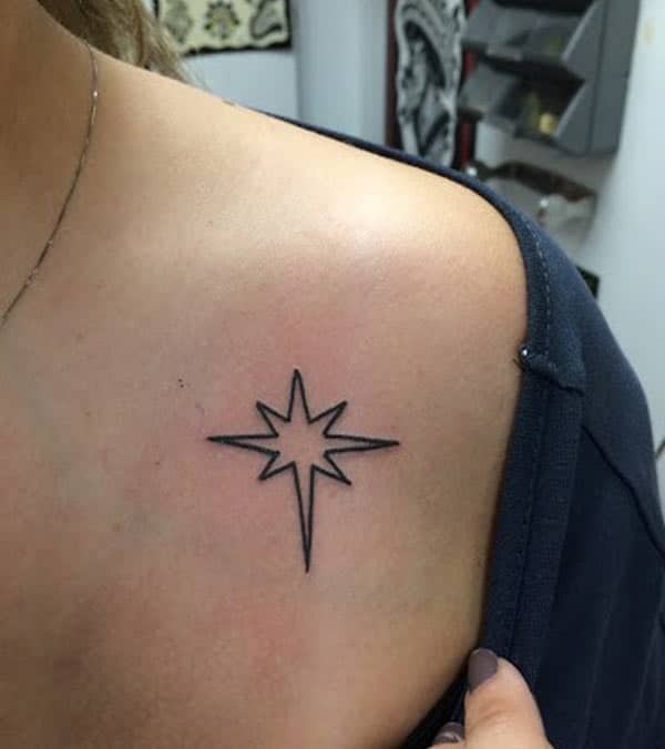 Star Tattoo with a black ink design makes a women look attractive