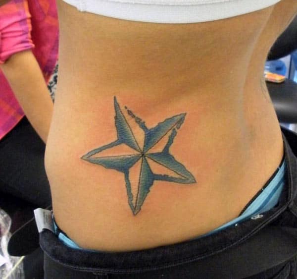 Star Tattoo with a blue ink design makes a lady look captivating