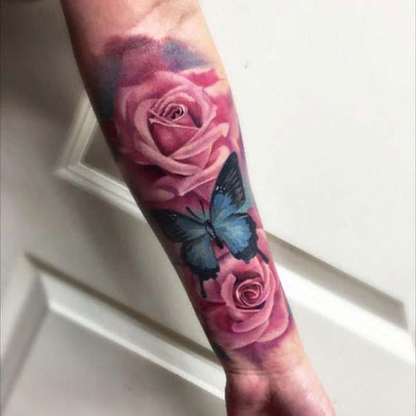 The Rose tattoo with pink ink design on the lower arm give girls captivating look.