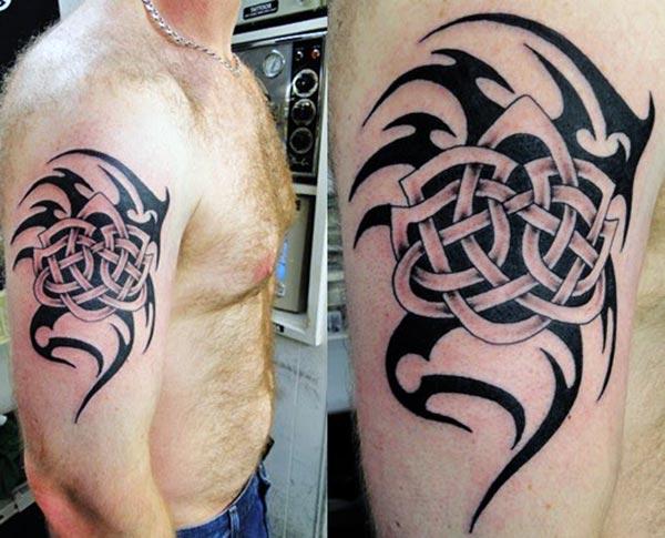 The Tribal tattoo on the upper right arm with a dark color will camouflage with the light kin body to give swagger look