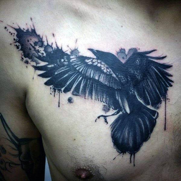 Magnificent Eagle Black and Gray watercolor chest tattoo ideas for males