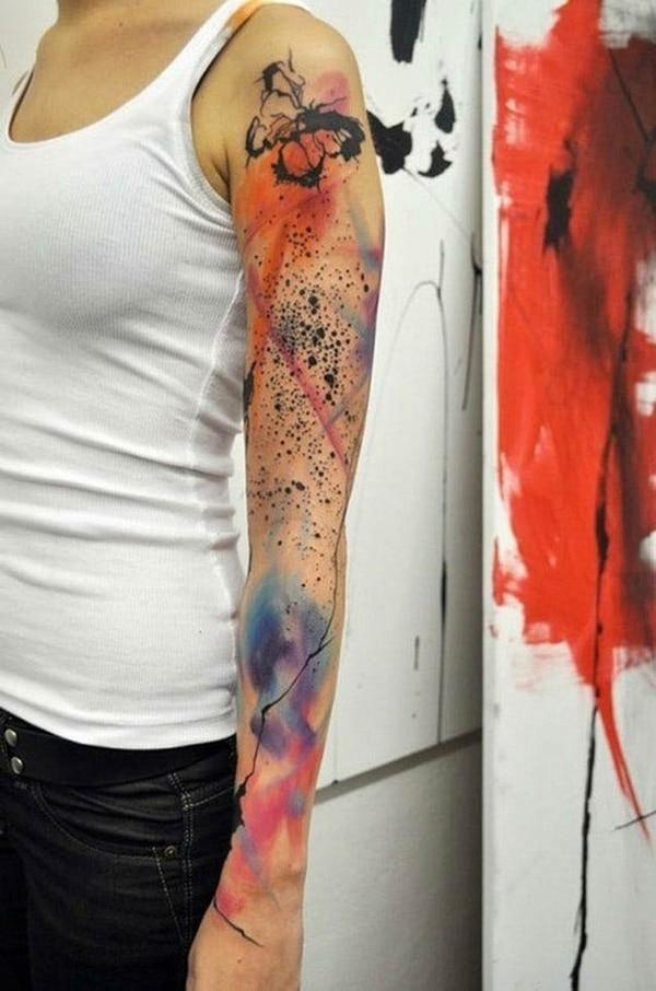 Creative ink art watercolor tattoo designs for Women on arm