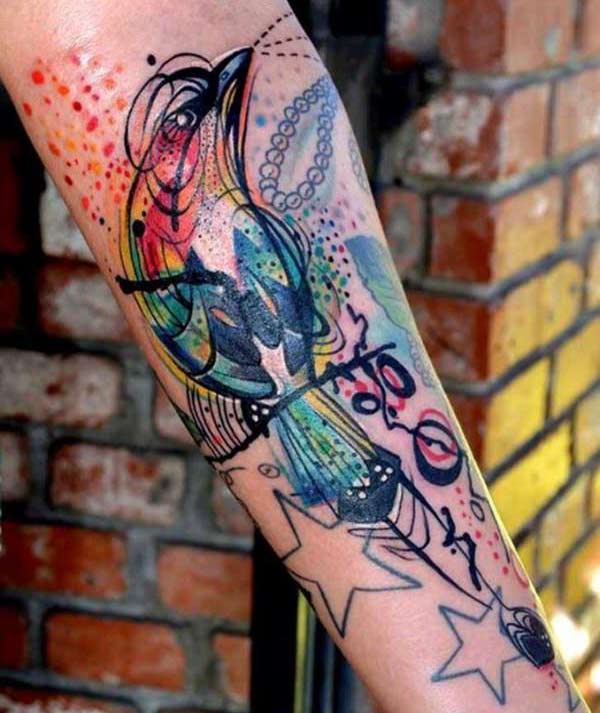 Trendy and stylish Bird Abstract water color ink arm tattoo ideas for boys
