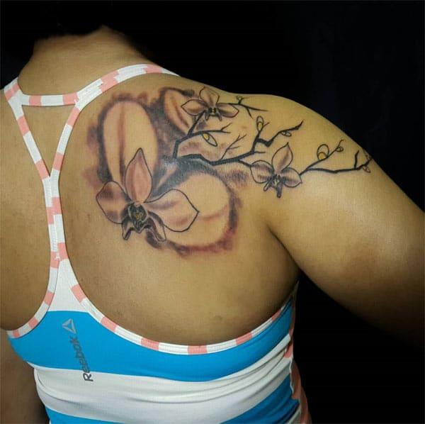 Cool black brown orchids watercolor ideas on back shoulder for Women