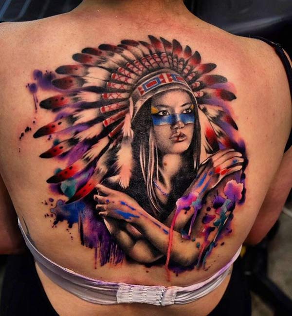 Rivetingly attractive tribal women watercolor back tattoo ideas for Stylish Girls