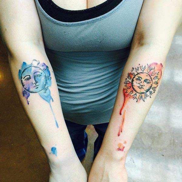 Strikingly awesome moon and sun on hands tattoo designs for stylish girls