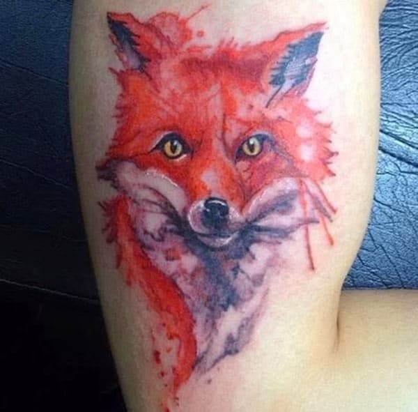 Captivating glary eyed fox water color tattoo ink ideas on hands for Girls and women