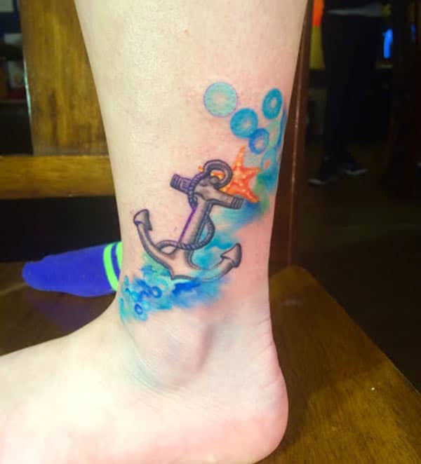 Awesome Prepossessing anchor starfish watercolor tattoo ideas on legs for Girls