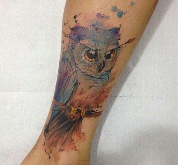 Amazing and realistic Owl watercolor tattoo ink ideas for men