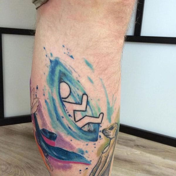Impressive art on life caught in Whirlpool watercolor ink leg tattoo ideas for boys