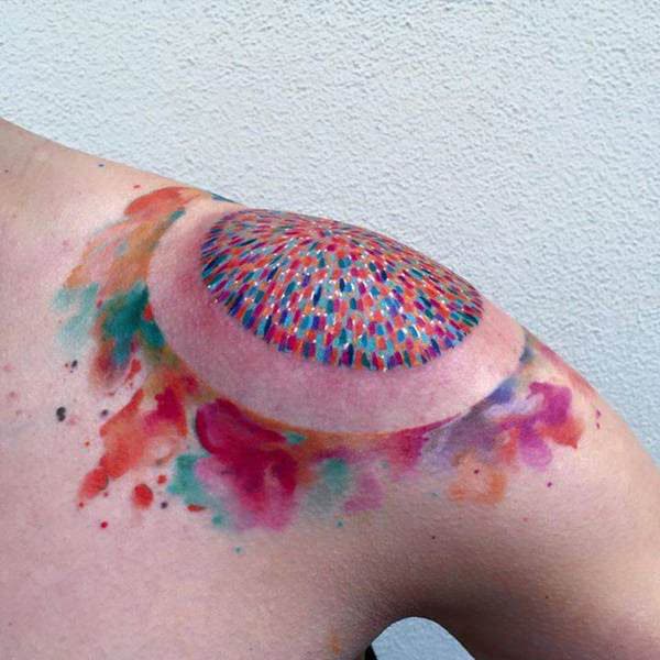 Amazing circle of vibrant colors tattoo ink ideas for Girls on Shoulder