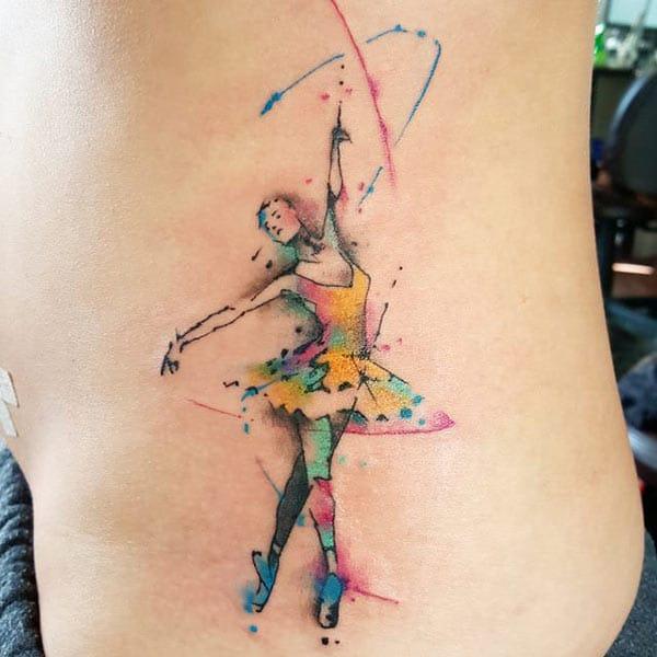 Female’s Stunning ballerina dancer watercolor side tattoo ideas