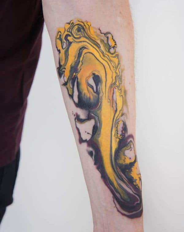 Groovy Gold and black colored sleeve tattoo ideas for Men