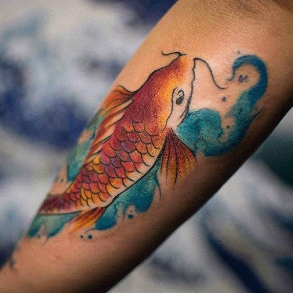 Male fish lovers Beautiful Koi fish water color sleeve tattoo designs