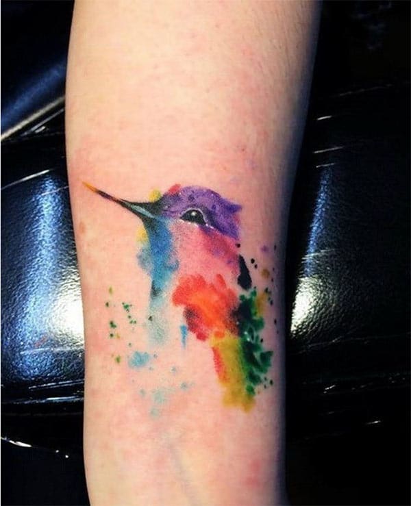 Aesthetic vivid colored hummingbird watercolor hand tattoo designs for female ardent Bird lovers