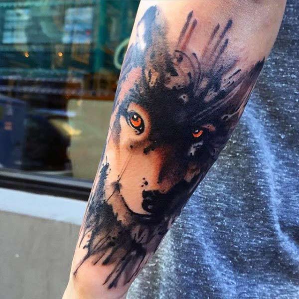 Unveil and Embrace your strength with Forearm Wolf water color ink tattoo ideas for men