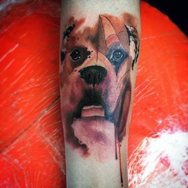 Trendy Dog forearm water color ink tattoo ideas for men pet lovers