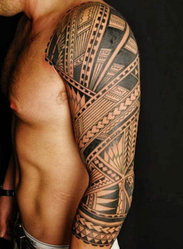 Attractive full sleeve Polynesian tribal tattoo designs for Guys