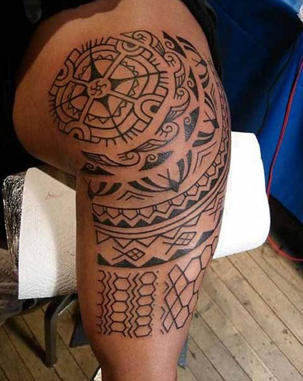 Delightful looking Filipino tribal tattoo ideas on leg for Guys