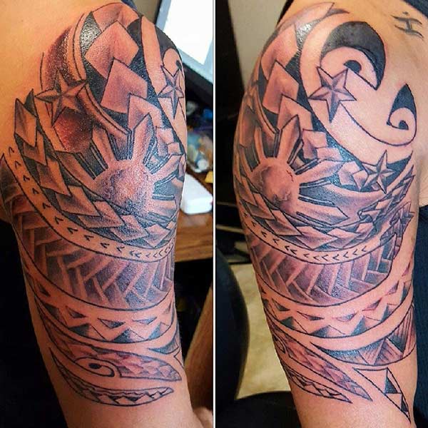 Enchanting solid looking Filipino tribal tattoo ideas on shoulder for Boys