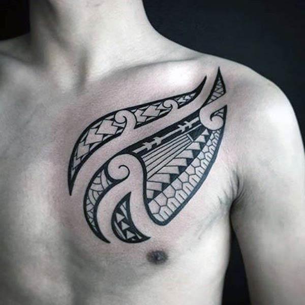 Elegant Polynesian tribal chest tattoo design ideas for Men