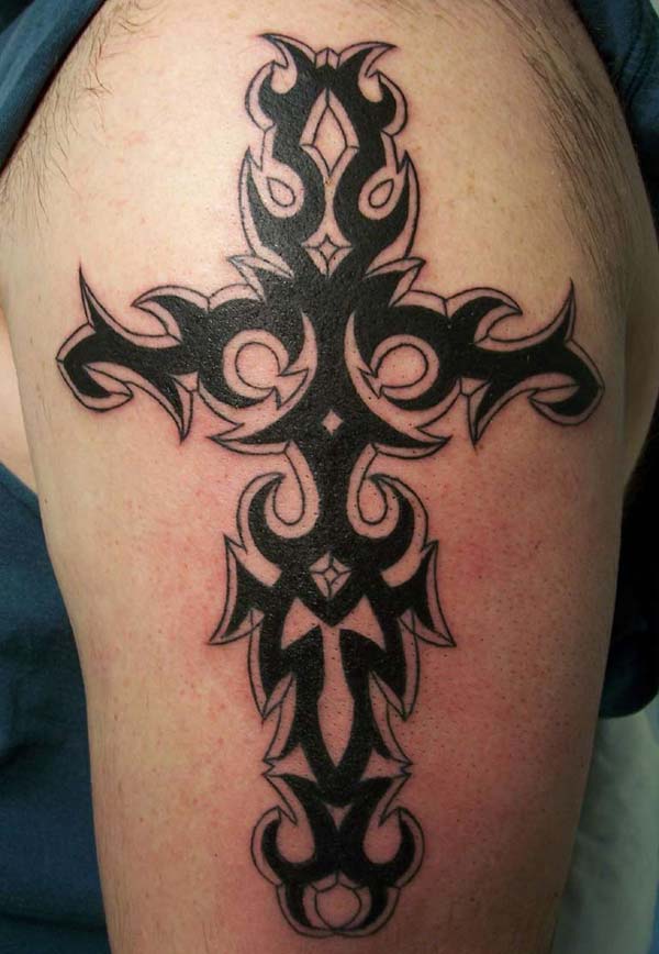 Splendid Black Celtic tribal cross tattoo ideas on Arm for Boys