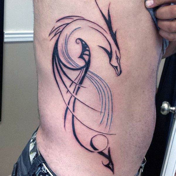 Fine lines dragon tattoo ideas on side for Men