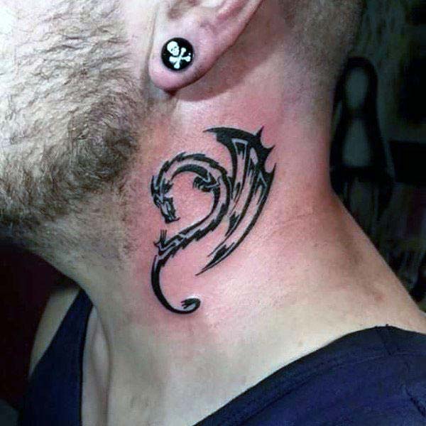 Stylish black tribal dragon tattoo ideas on neck for Men