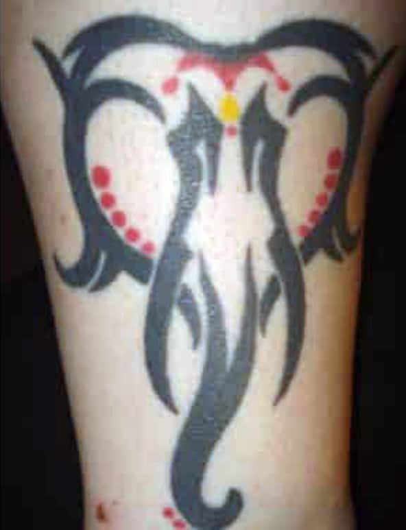 Ladies Tribal elephant with horns tattoo designs on forearm