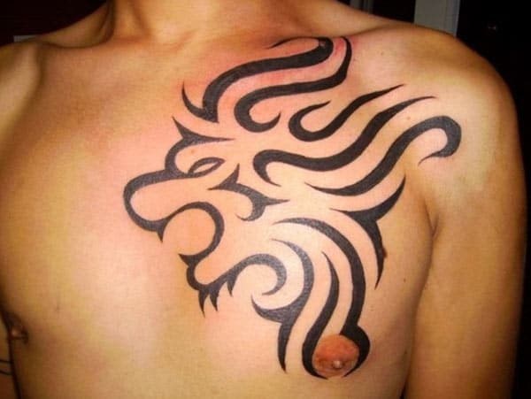 Stylish Roaring lion head tribal tattoo design on chest for Guys