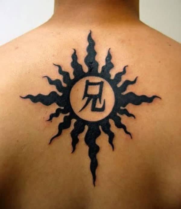 Captivating intense black sun tribal tattoo ideas for Men