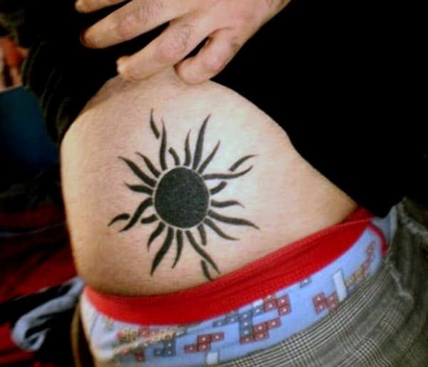 Cool tribal sun tattoo ideas on belly side for Boys
