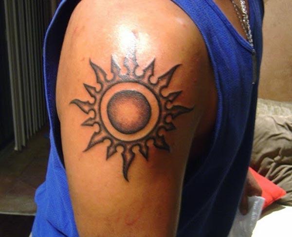 Impressive tribal sun shoulder tattoo ideas for Boys