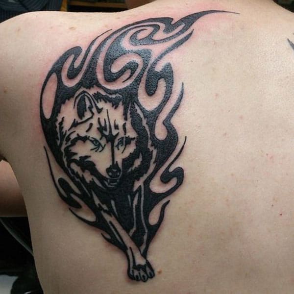 Spellbinding Celtic Tribal wolf tattoo ideas for Ladies on back shoulder