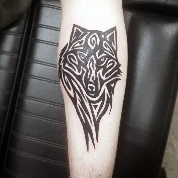 Engrossing attractive tribal wolf head tattoo ideas on arm for Guys